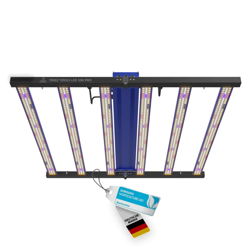 Treez Tools Grow Light LED 500 PRO energy-efficient full spectrum LED grow lamp 500W for indoor grow and cultivation, with flexible dimming function and UV light