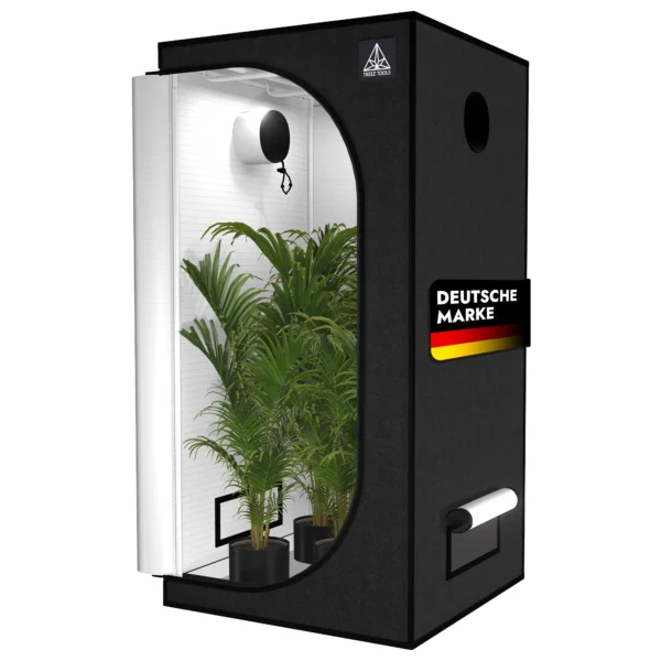 Treez Tools Grow Zelt Schwarz (S) – Lichtdichtes und belüftetes Anbauzelt mit reflektierendem Mylar für Indoor-Gärtner. 80x80x180cm