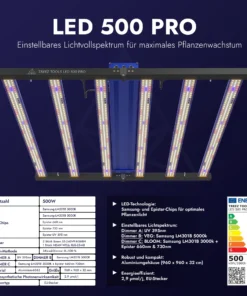 Treez Tools Grow Light LED 500 PRO energieeffiziente Vollspektrum LED Grow Lampe 500W für Indoor-Grow und Anbau, mit flexibler Dimmfunktion und UV-Licht