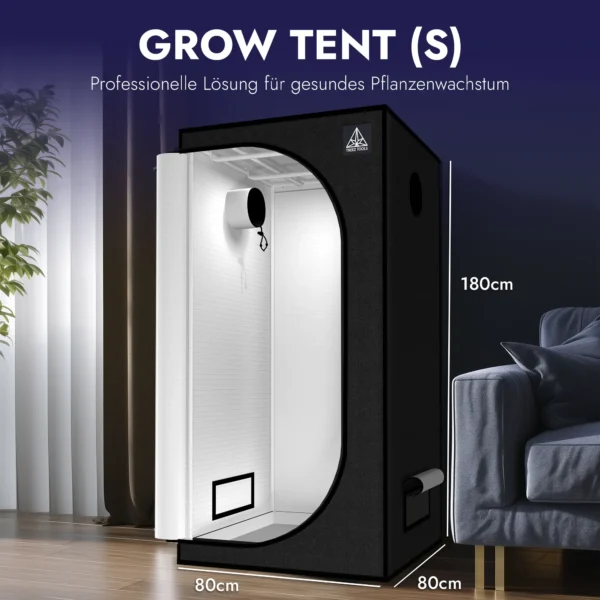 Treez Tools Grow Zelt Schwarz (S) – Lichtdichtes und belüftetes Anbauzelt mit reflektierendem Mylar für Indoor-Gärtner. 80x80x180cm