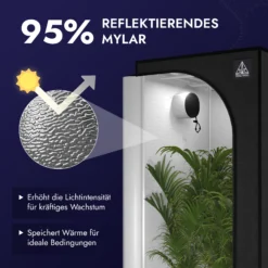 Treez Tools Grow Zelt Schwarz (L) 120x120x200 – Lichtdichtes, belüftetes Anbauzelt mit reflektierendem Mylar für Indoor-Pflanzenzucht.