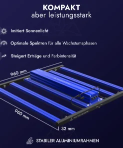 Treez Tools Grow Light LED 500 PRO energieeffiziente Vollspektrum LED Grow Lampe 500W für Indoor-Grow und Anbau, mit flexibler Dimmfunktion und UV-Licht