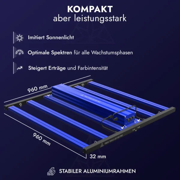 Grow Light LED 500W PRO – kompakte Maße