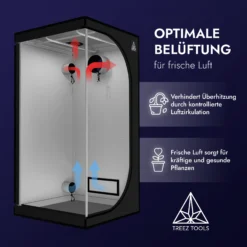 Treez Tools Grow Zelt Schwarz (L) 120x120x200 – Lichtdichtes, belüftetes Anbauzelt mit reflektierendem Mylar für Indoor-Pflanzenzucht.