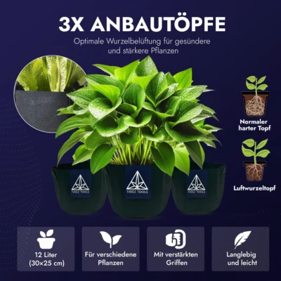 Treez Tools Anzuchttopf 3er-Set – Hochwertige 12 Liter Grow Töpfe für Urban Gardening und nachhaltiges Pflanzenwachstum