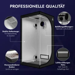 Treez Tools Grow Zelt Schwarz (M) 100x100x200 – Lichtdichtes und belüftetes Anbauzelt mit reflektierendem Mylar für Indoor-Gardening.