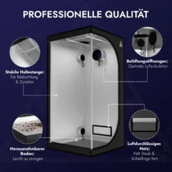 Treez Tools Grow Zelt Schwarz (L) 120x120x200 – Lichtdichtes, belüftetes Anbauzelt mit reflektierendem Mylar für Indoor-Pflanzenzucht.