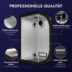 Treez Tools Grow Zelt Schwarz (L) 120x120x200 – Lichtdichtes, belüftetes Anbauzelt mit reflektierendem Mylar für Indoor-Pflanzenzucht.