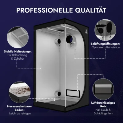 Treez Tools Grow Tent Black (L) 120x120x200 – Lightproof, ventilated grow tent with reflective mylar for indoor plant cultivation.
