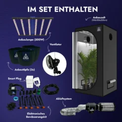 Treez Tools Grow Set M – 500W LED Grow Lampe, Grow Zelt, Belüftungssystem, Ventilator und Bewässerungssystem für den Indoor-Gartenbau