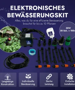 Treez Tools Elektronisches Bewaesserungsset – Effiziente Bewaesserungsloesung fuer bis zu 10 Pflanzen im Grow Zelt mit 30W Wasserpumpe und praeziser Wasserzufuhr.