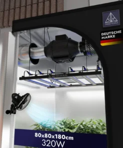 Grow Set S Komplett – 320W LED PRO Grow Lampe, Grow Zelt, Belüftungssystem, Ventilator, Smart Plug, Bewässerungssystem & 3 Grow Töpfe
