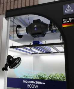 Grow Set M Komplett – 500W LED PRO Grow Lampe, Grow Zelt, Belüftungssystem, Ventilator, Smart Plug, Bewässerungssystem & 3 Grow Töpfe