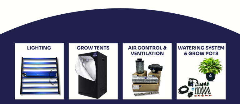 Indoor Cannabis Grow Equipment Setup mit LED Lampe Grow Zelt und Abluftsystem