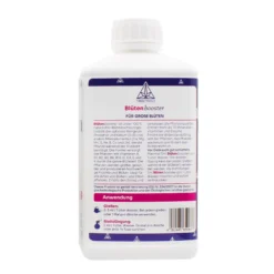 Blüten Booster, ein 100 % natürlicher Flüssigdünger mit N-P-K 2-5-8, angereichert mit Kalzium, Magnesium und Eisen, für optimale Blütenproduktion und gesunde Pflanzen