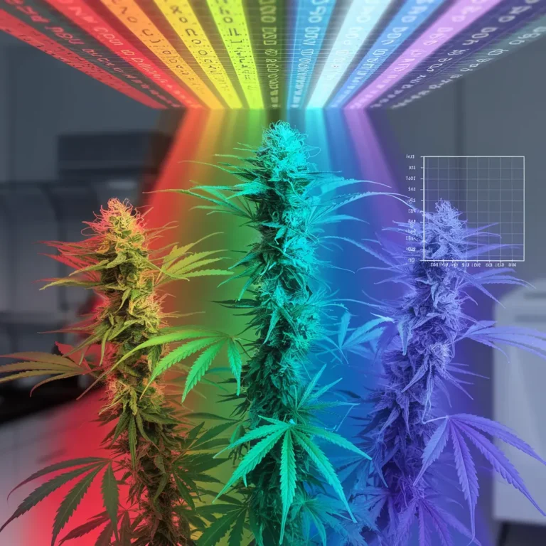 Spektrumsverschiebung bei Cannabispflanzen – Anpassung des Lichtspektrums an Wachstumsphasen: In der Vegetation blaues Licht (400-500nm) für Wurzelentwicklung und kompaktes Wachstum, in der Blüte rotes Licht (600-700nm) für Blütenbildung, Terpene und Cannabinoide. Mit LED-Lampen und Automatisierung das natürliche Sonnenlicht simulieren.