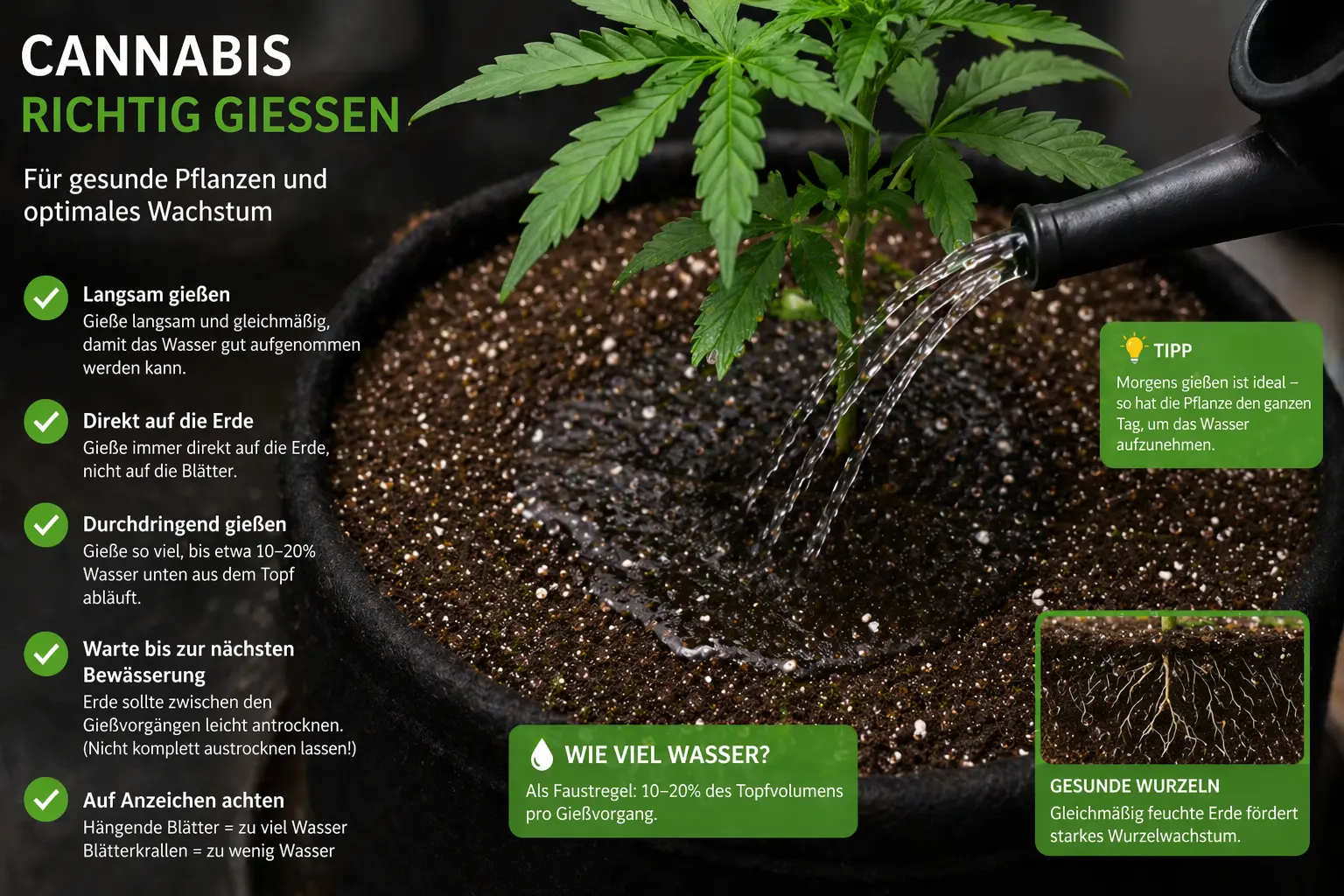 Cannabis Bewässerung richtig gießen auf Erde