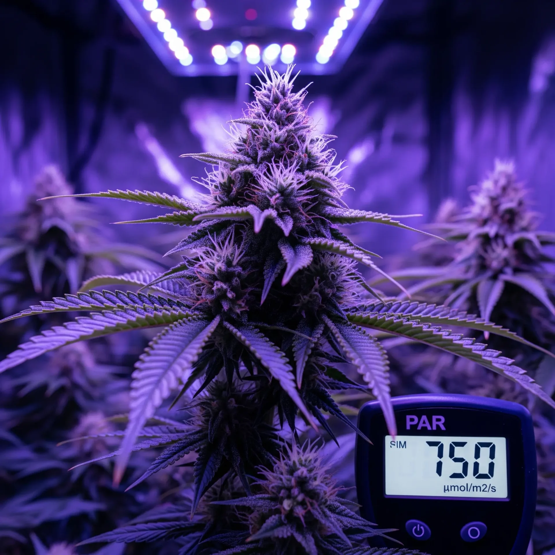 Growlicht, LED-Panel, Cannabisanbau, Indoor-Farming, PAR-Meter, DLI-Berechnung, Photonenfluss