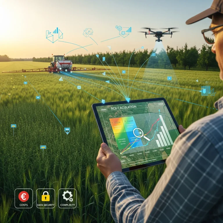 Infografik: Was steckt wirklich hinter Smart Agriculture? – Überblick über Präzisionslandwirtschaft, IoT-Sensoren, Automatisierung und KI mit Chancen und Risiken für Landwirte von Treez Tools
