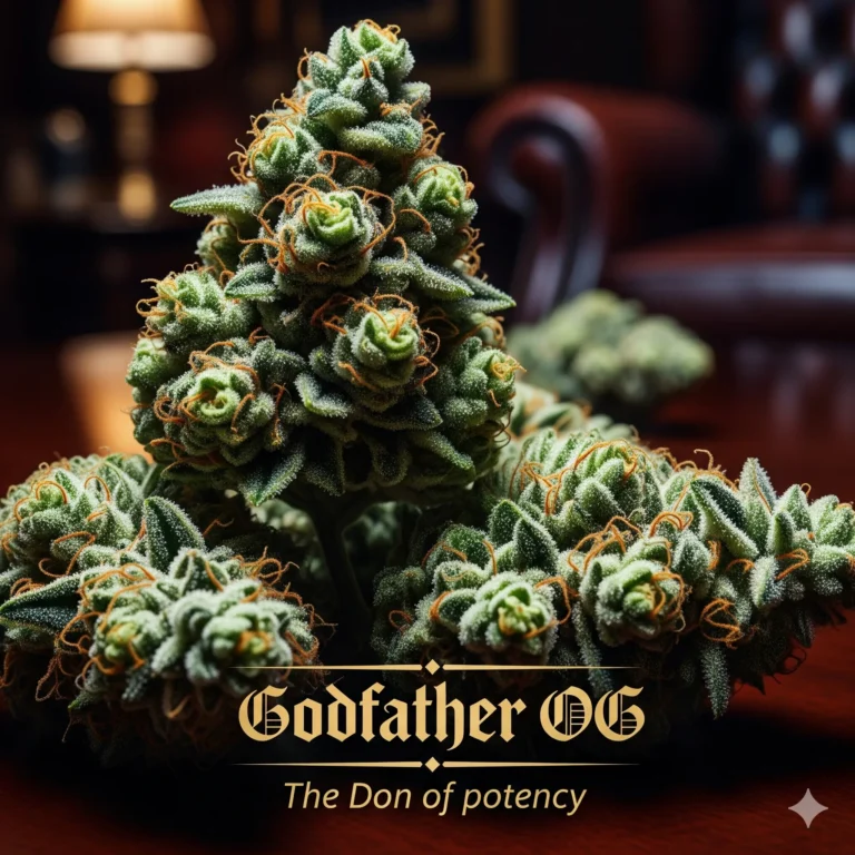 Godfather OG Strain Review – Der Don der Potenz: Indica-dominanter OG Kush Phenotyp mit über 30% THC, extrem dichten violetten Buds und intensiv erdigem Kiefern-Aroma im Grow von Treez Tools