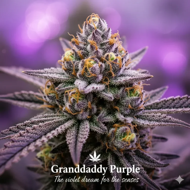 Granddaddy Purple Strain Review – Violetter Traum für die Sinne (Purple Urkle x Big Bud) mit spektakulären lila Farbtönen, intensiv beerigem Trauben-Aroma und tief sedierender Indica-Wirkung im Grow von Treez Tools