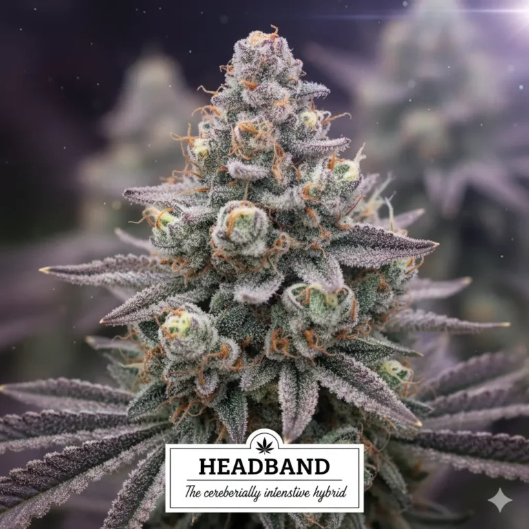 Headband Cannabispflanze in der Blüte unter LED-Licht