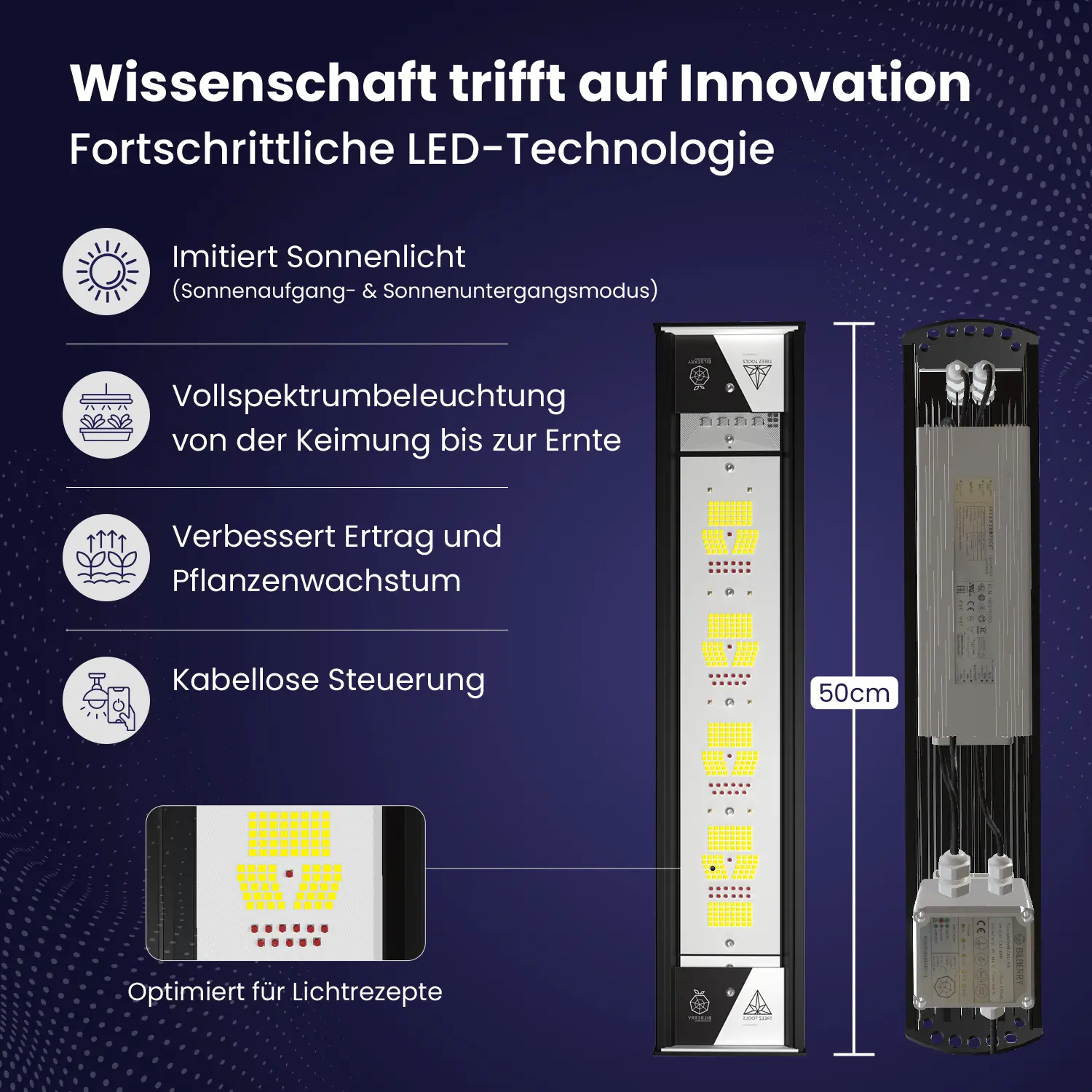 Treez Tools 160W LED Growlampe mit drahtloser App-Steuerung & dynamischen Spektren – Für maximale Erträge im Indoor-Growzelt