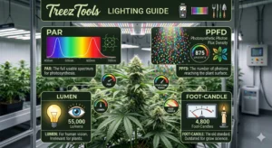 PPFD Messung und PAR Lichtverteilung in einem Cannabis Growzelt mit LED Beleuchtung.