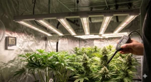 Lichtintensität auf Pflanzen unter einer LED-Pflanzenlampe im Growzelt messen