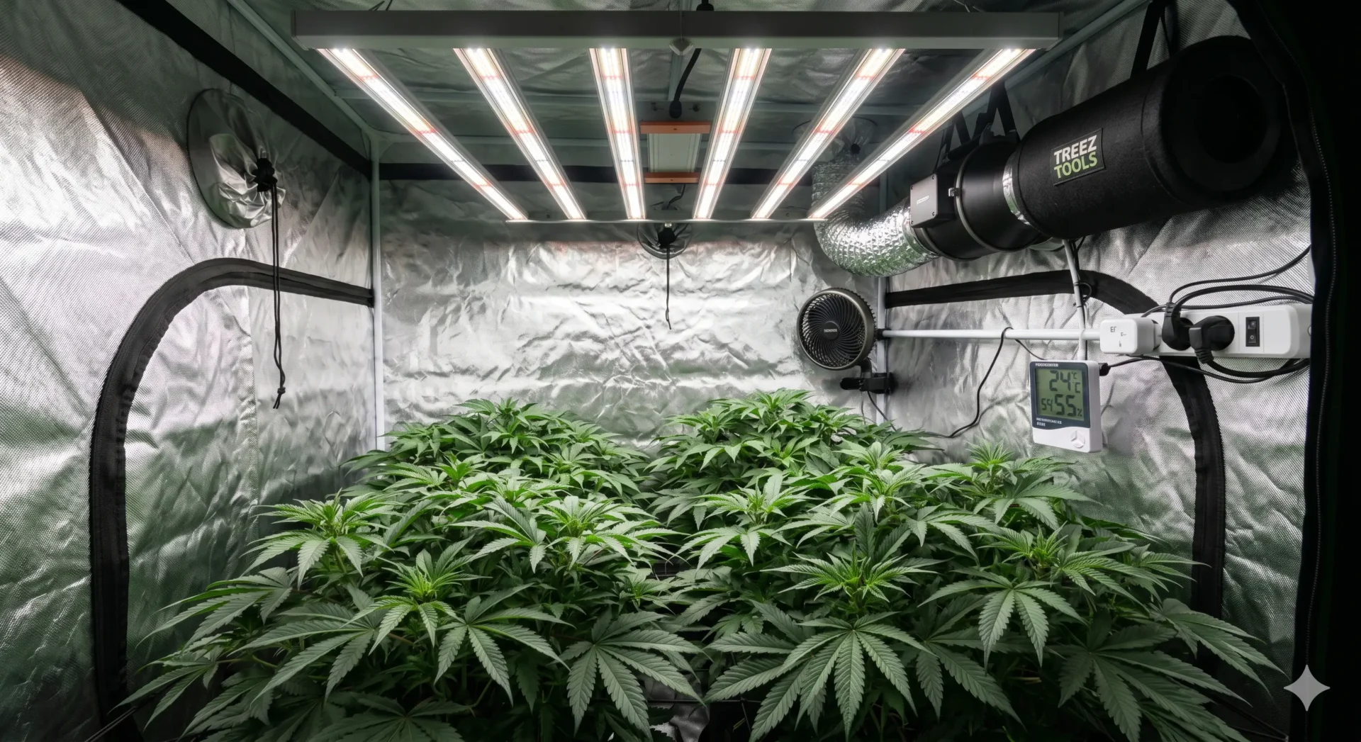 Cannabis Grow Room einrichten mit einem modernen 6-Bar LED Grow Light im Growzelt